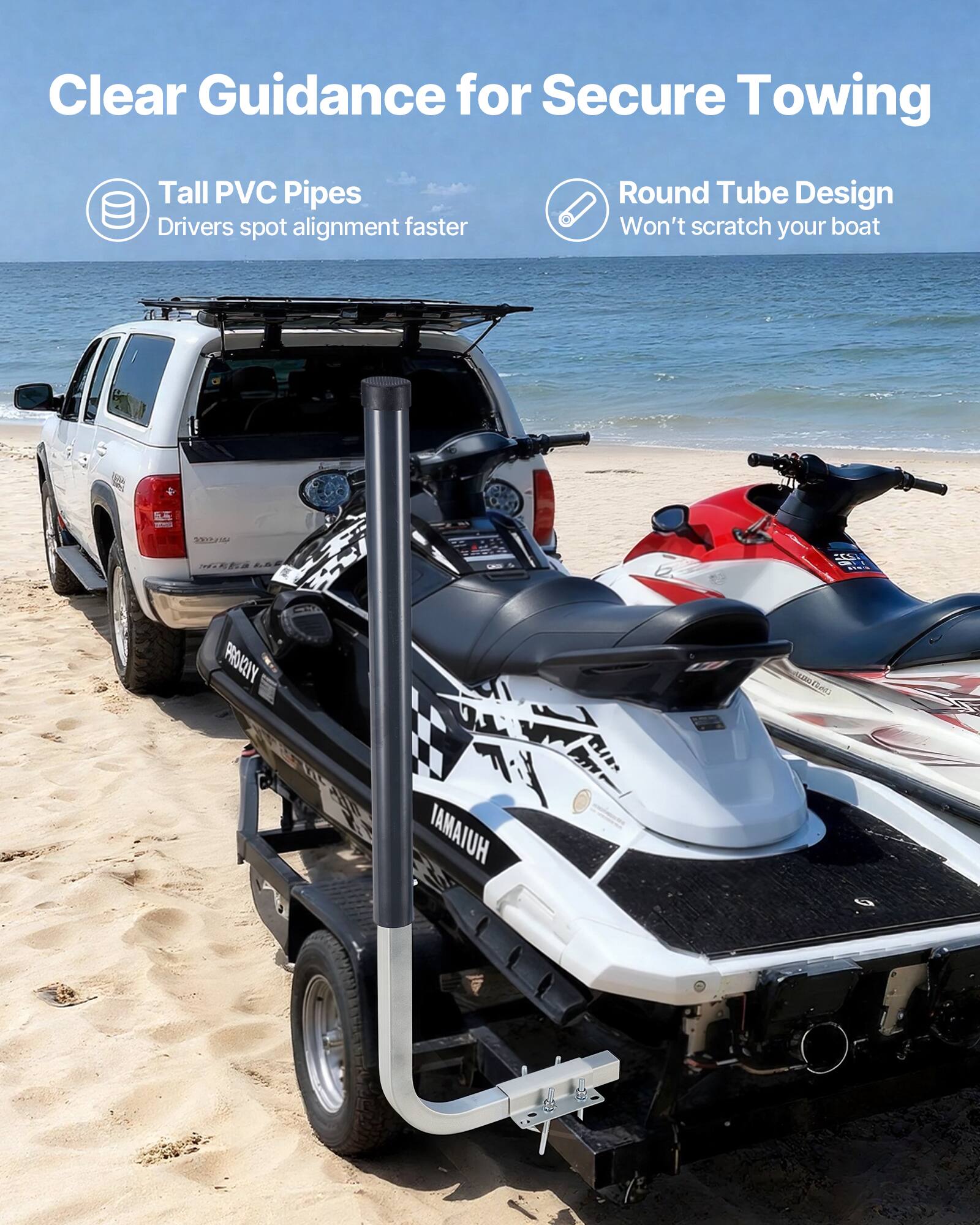 Clear Guidance for Secure Towing

- Tall PVC Pipes: Drivers spot alignment faster
- Round Tube Design: Won't scratch your boat