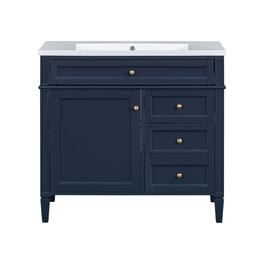 Boyel Living - 36 Inch Modern Bathroom Vanity with Resin Sink Two Drawers Tip Out - Blue