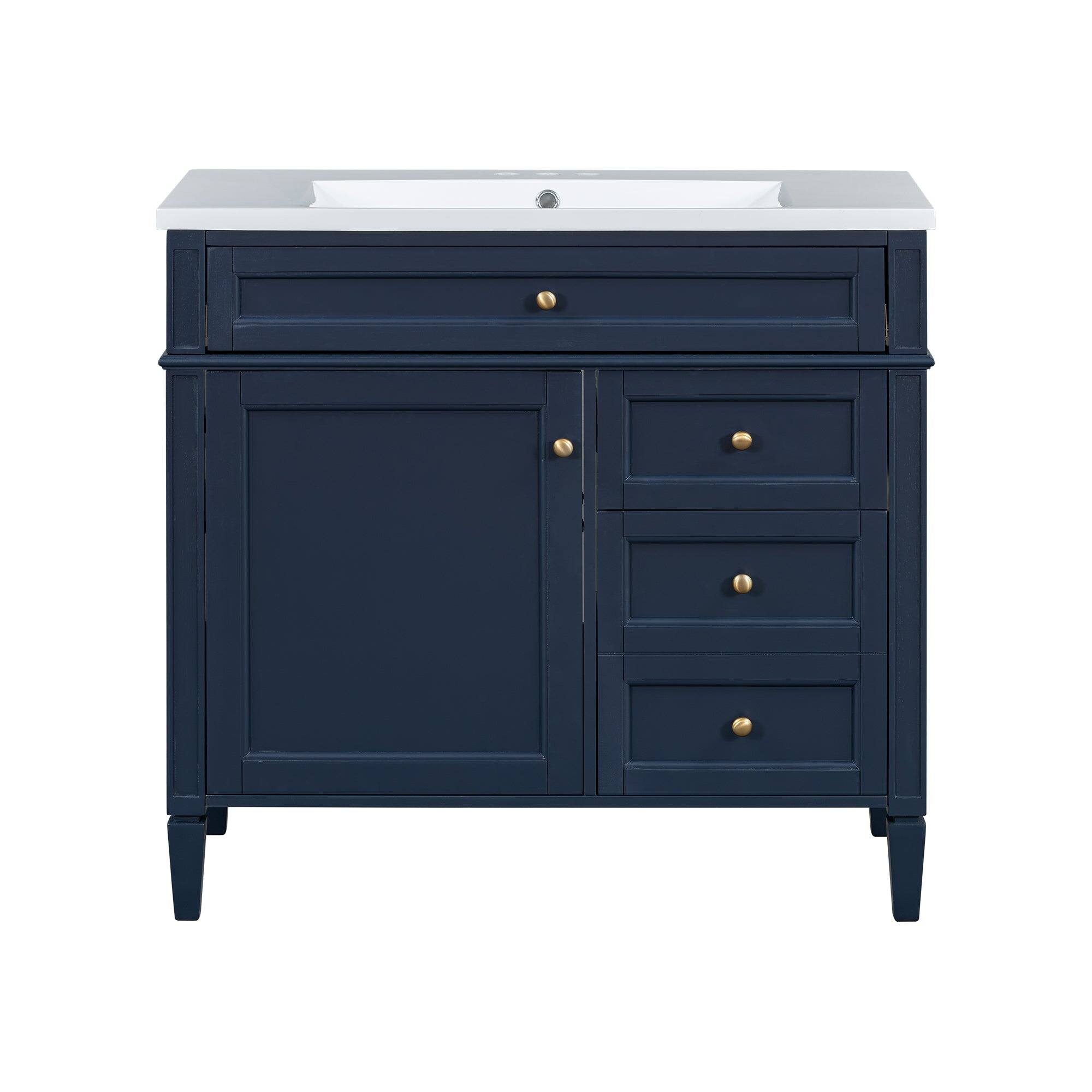 Front. Boyel Living - 36 Inch Modern Bathroom Vanity with Resin Sink Two Drawers Tip Out Blue - Blue.