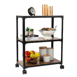 Mind Reader - Bar Cart, Rolling Cart, Microwave Stand, 3-Tier, Coffee Cart, Kitchen, Wood Metal, 23"L x 12"W x 29.5"H - Black