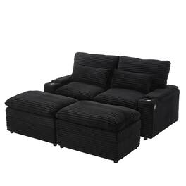 Boyel Living - 70.9 inch Free-combined Sectional Sofa with Storage Space Two Movable Ottomans Four USB Ports and Cup Holders in Black - Black