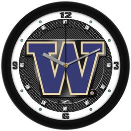 MpDirect - Washington Huskies 11.5'' Suntime Premium Glass Face Carbon Fiber Wall Clock - Multicolor