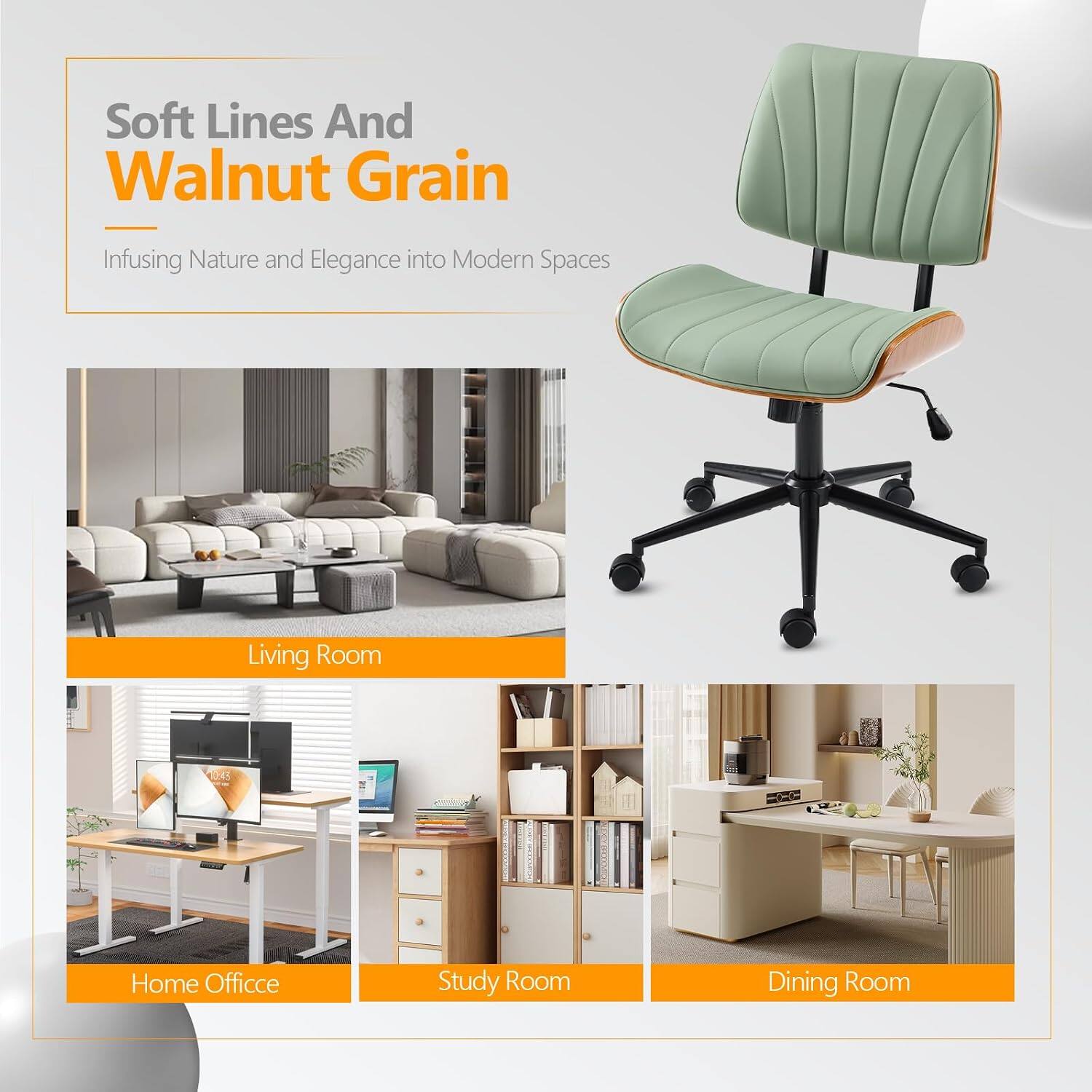Soft Lines And Walnut Grain  
Infusing Nature and Elegance into Modern Spaces  

Living Room  
Home Office  
Study Room  
Dining Room