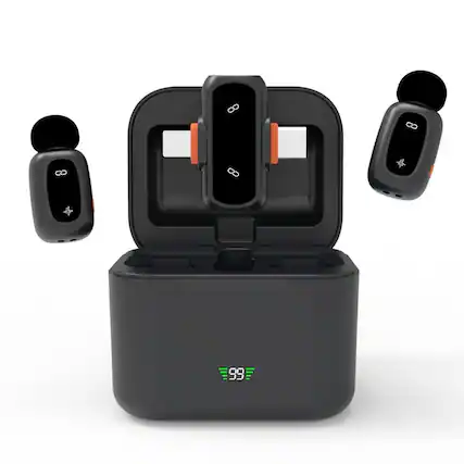 Front. Cluzine - 5g Ultra-Light Wireless Lavalier Microphones with Charging Case,Noise Reduction.