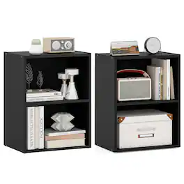 Gymax - 2PCS 2-Cube Bookcase DIY Cube Storage Organizer w/ 7-Position Adjustable Shelf - Black