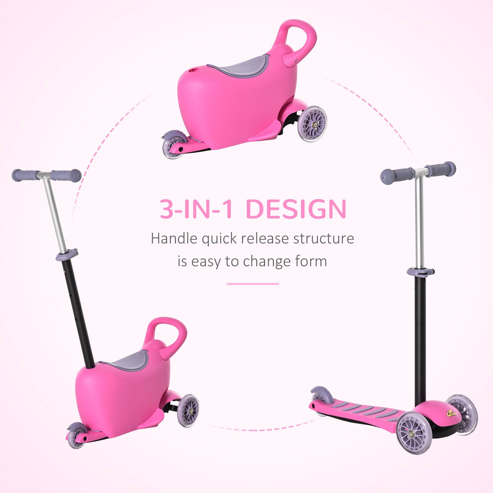 3-IN-1 DESIGN  
Handle quick release structure is easy to change form