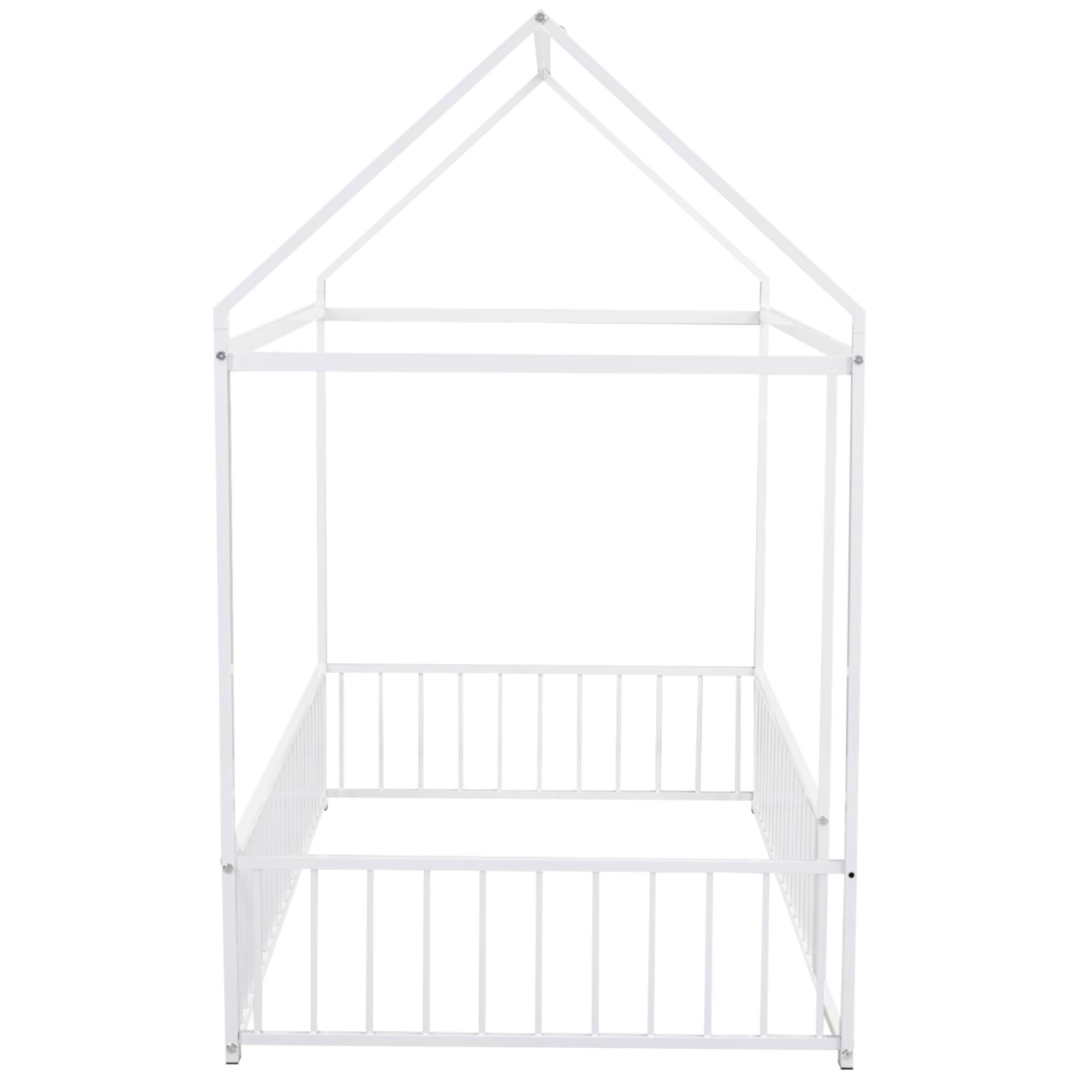 Alt View 2. GOODSILO - Twin Size Playhouse Bed Frame with Safety Fence for Kids and Teens - Sturdy Metal Construction - White.