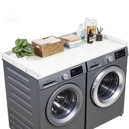VEVOR - Washer Dryer Countertop, 54 x 27.5 in Wooden Washer and Dryer Topper with Edge & 2 Hooks, Water-Resistant Laundry - White