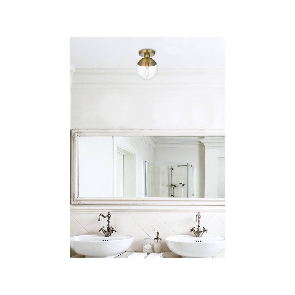 Alt View 1. Living District - Eclipse 8 Inch Flush Mount Ceiling Light Clear Shade in Chrome - Satin Gold And Clear.