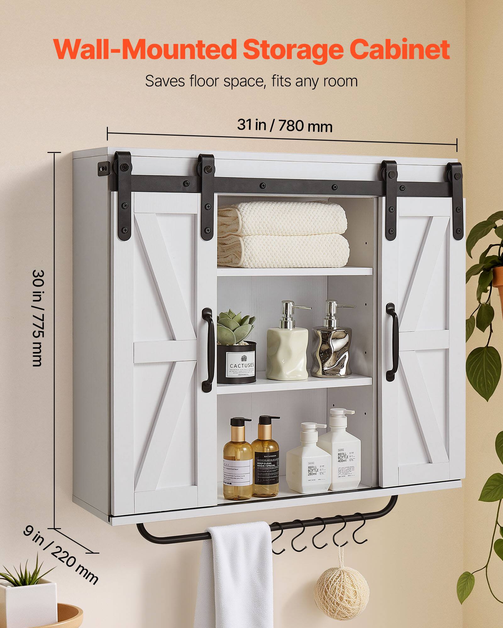 Wall-Mounted Storage Cabinet  
Saves floor space, fits any room  

31 in / 780 mm  
30 in / 775 mm  
9 in / 220 mm  

CACTUSEI BELL