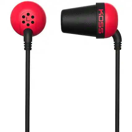 Front. Koss - Koss Plug Earphone - Stereo - Mini-phone (3.5mm) - Wired - 16 Ohm - 20 Hz to 20 kHz - Earbud - Binaural - In-ear - 3.94 - Red.