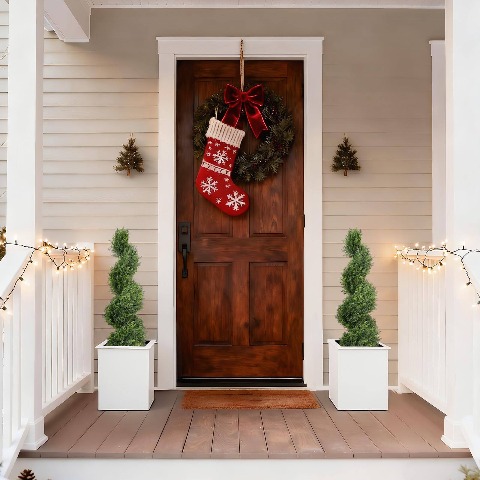 Angle. TECH SAFARI - Artificial Topiary Trees Set Of 2 Faux Cedar Cypress Spiral Outdoor - Plants For Garden Front Porch Indoor... - Default.