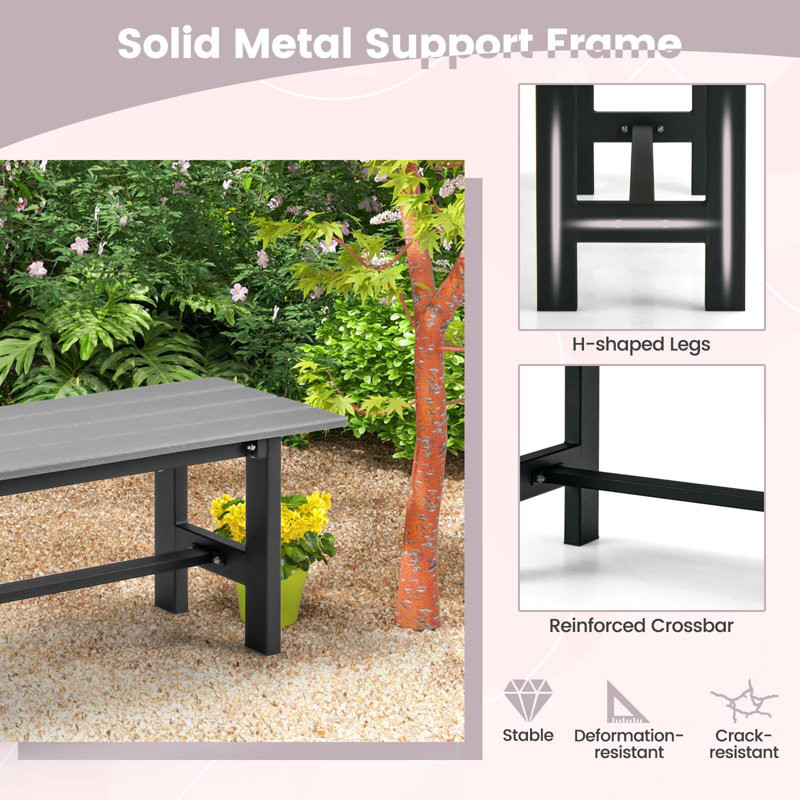 Solid Metal Support Frame, H-shaped Legs, Reinforced Crossbar, Stable, Deformation-resistant, Crack-resistant