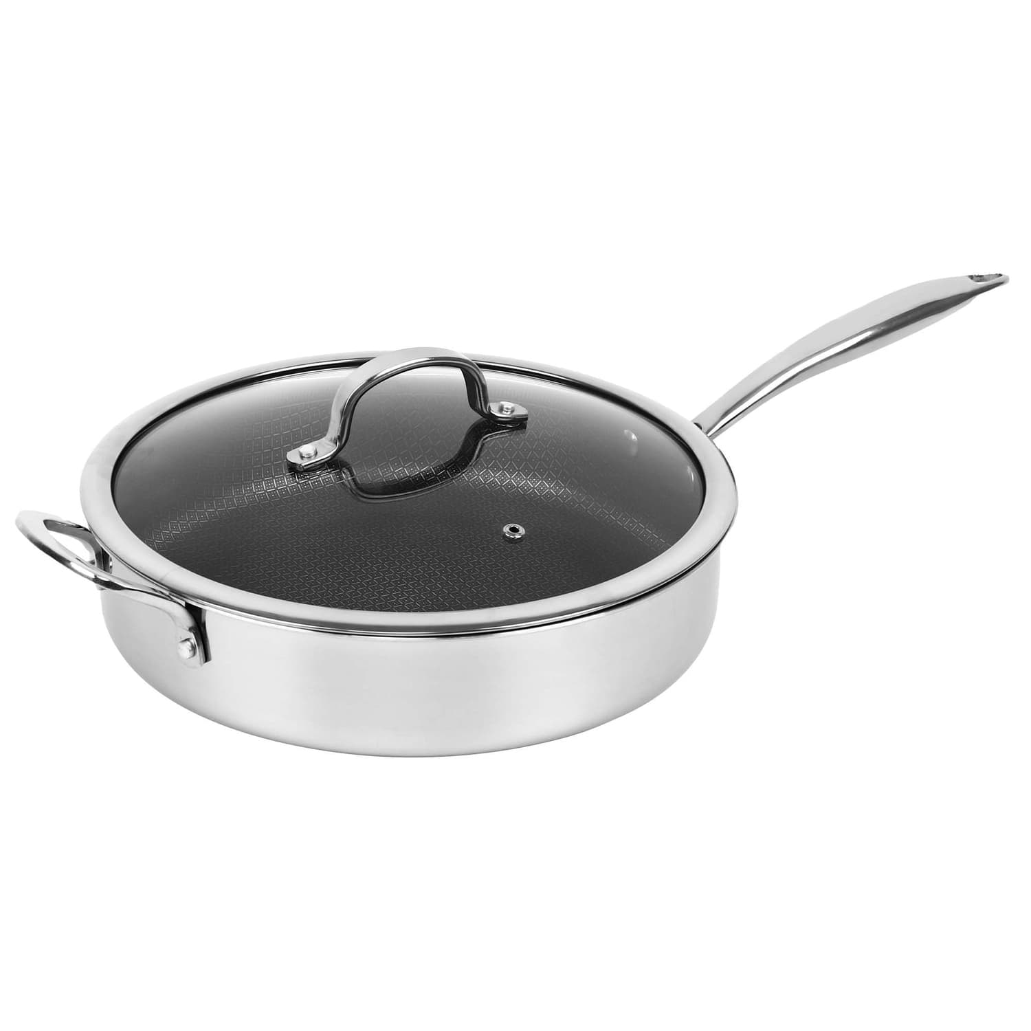 Brentwood - B-dsh28l 11-in. 3-ply Hybrid Non-stick Stainless Steel Induction-compatible Deep Saute Pan With Glass Lid - Silver