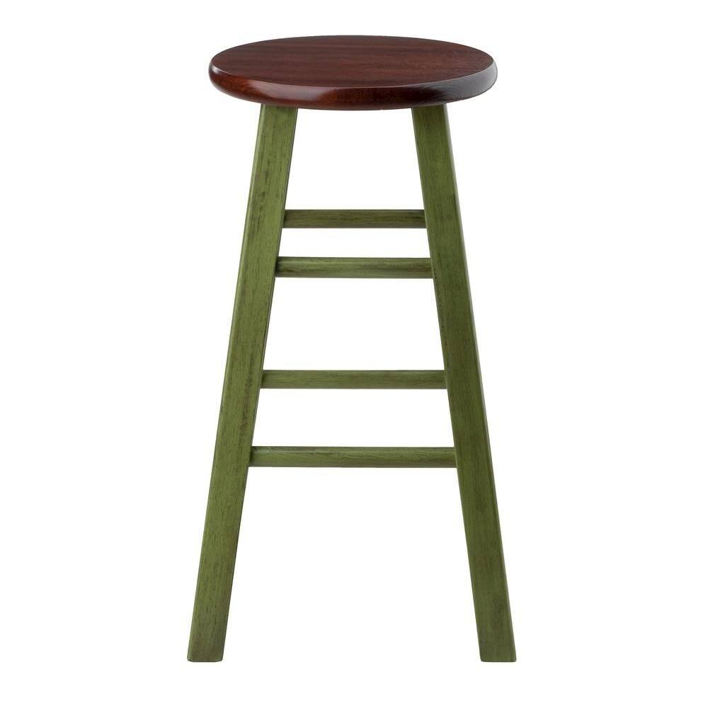 Left. FurniFact - 24" Rustic Green Counter Stool - Rustic Green / Walnut.