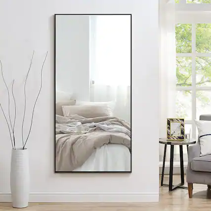 Front. PexFix - Modern Metal Frame Bathroom Mirror, 34x71 in. Rectangle, Wall-Mounted for Vanity & Powder Room - Black.