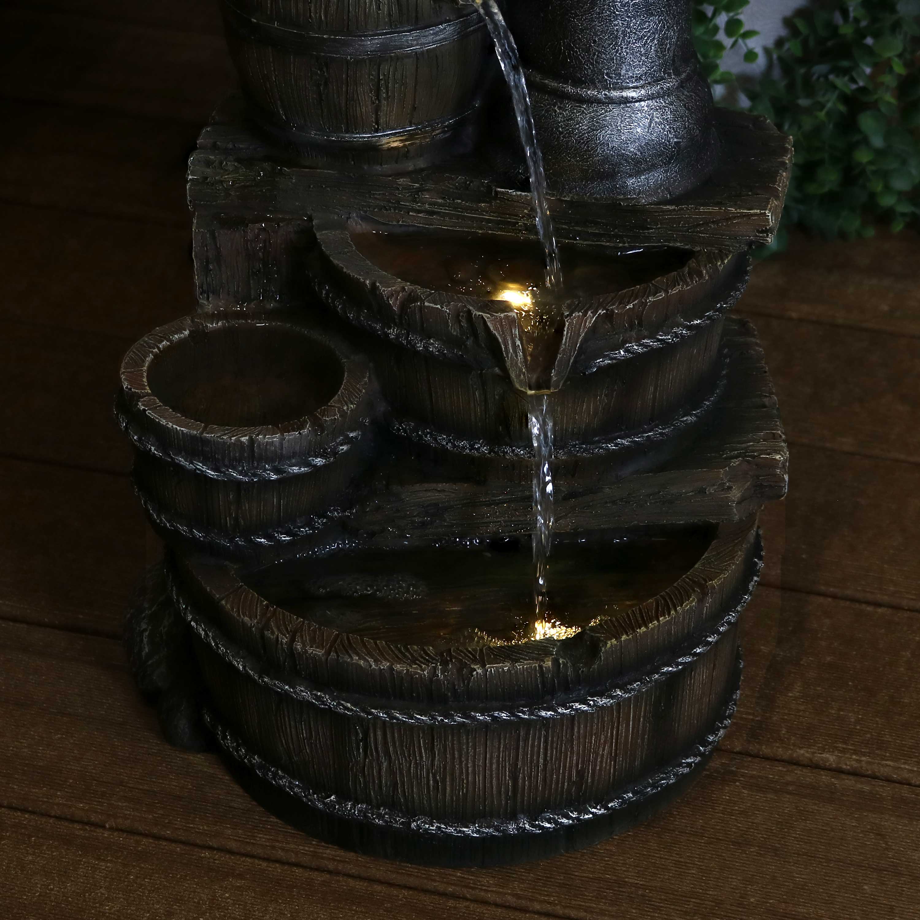 Alt View 5. Sunnydaze - Cozy Farmhouse Pump/Barrel Water Fountain with LED Lights - 23 in - Brown.