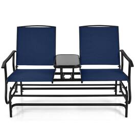 Pefilos - 2-Person Double Rocking Loveseat with Mesh Fabric and Center Tempered Glass Table - Blue