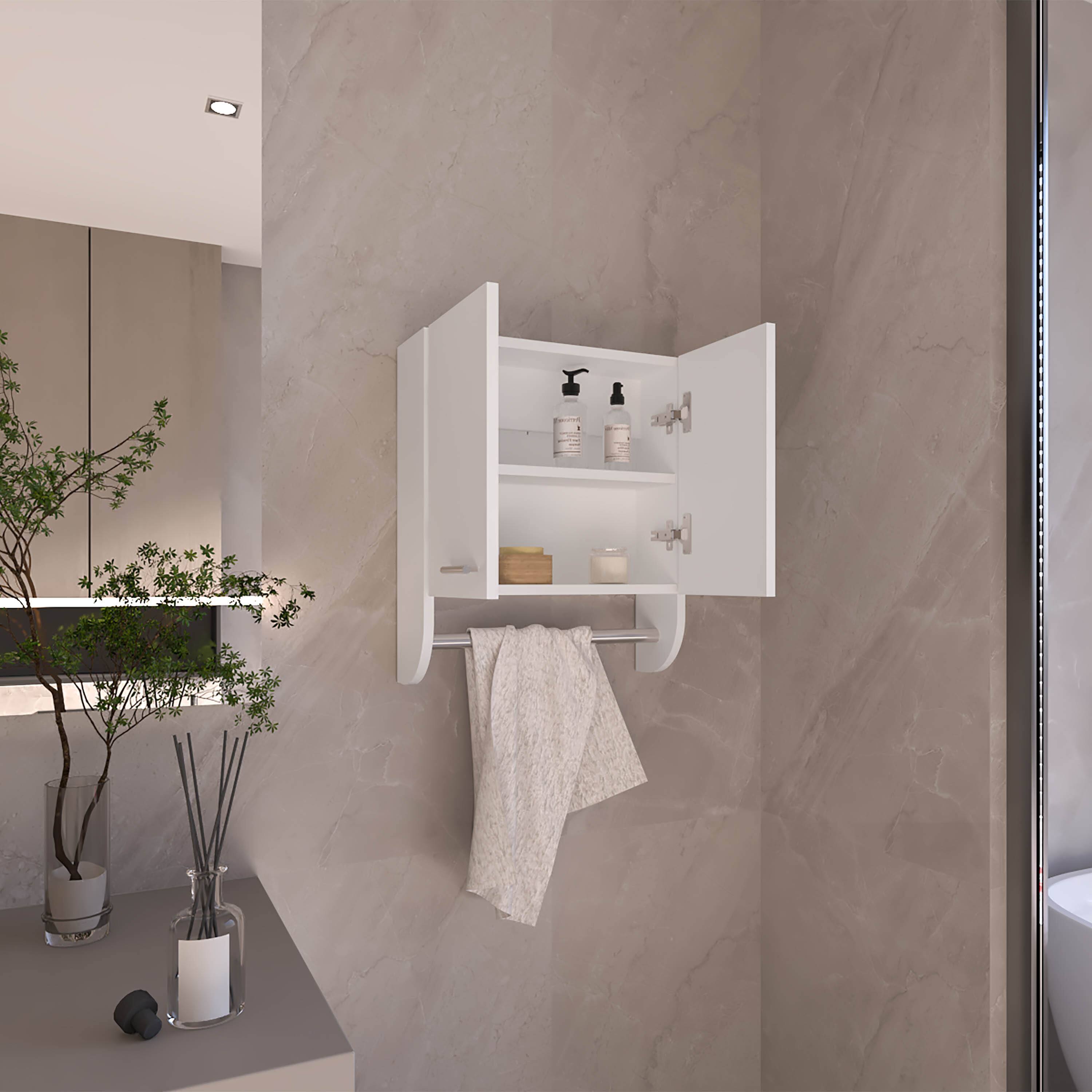 Left. TuHome - Optim Medicine Cabinet With Towel Holder  Wide Medice Cabinet Organizer With Two Interior Shelves And Tower Holder. - White.