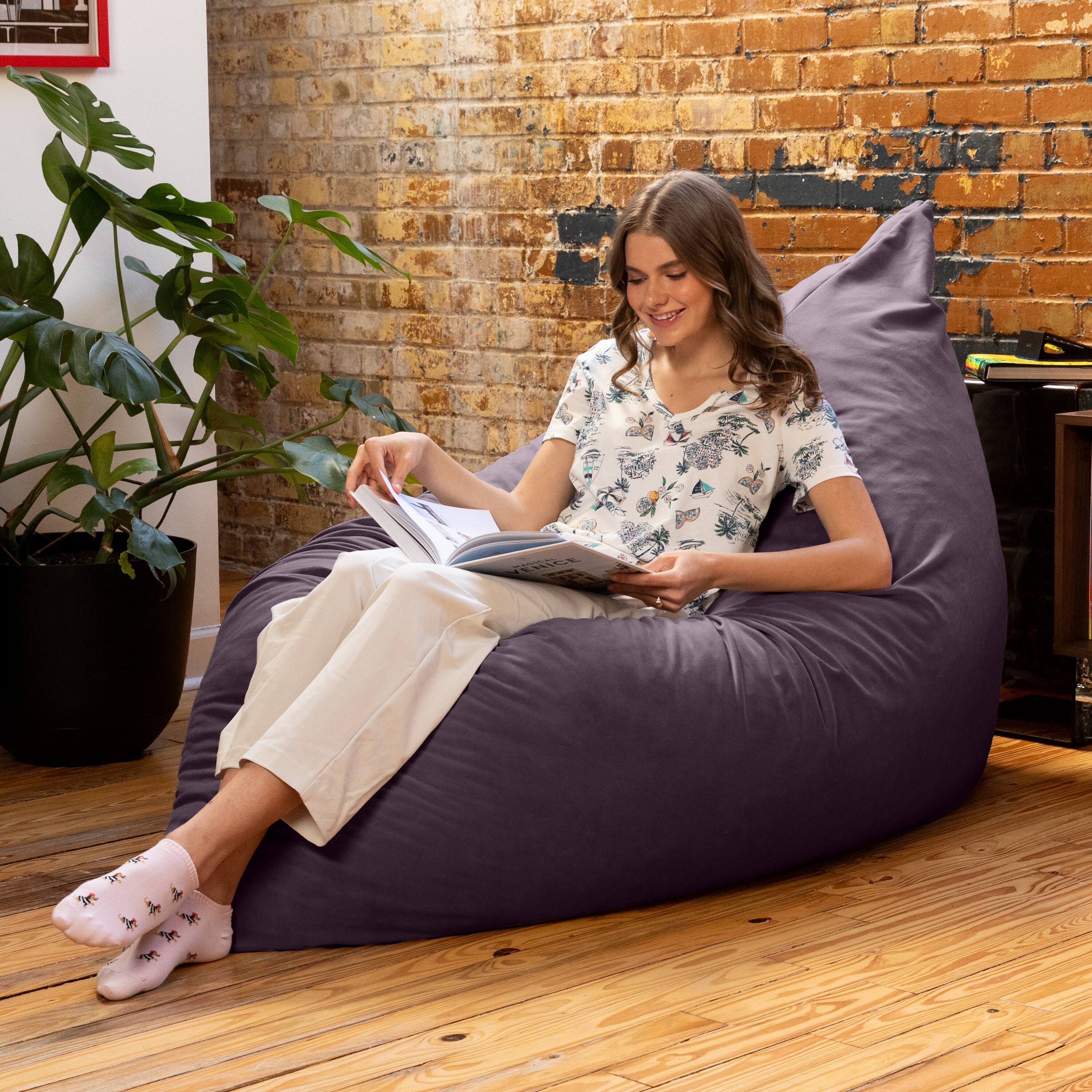 Alt View 1. Jaxx - Pillow Saxx Bean Bag Rocking Chair - Elegant Oversized Rocker with Modern Wood Frame, Lush Velvet Purple - Lush Velvet Purple.