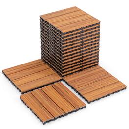 Costway - 18 PCS Interlocking Deck Tiles Anti-slip Floor Tiles for Poolside All Weather - Brown