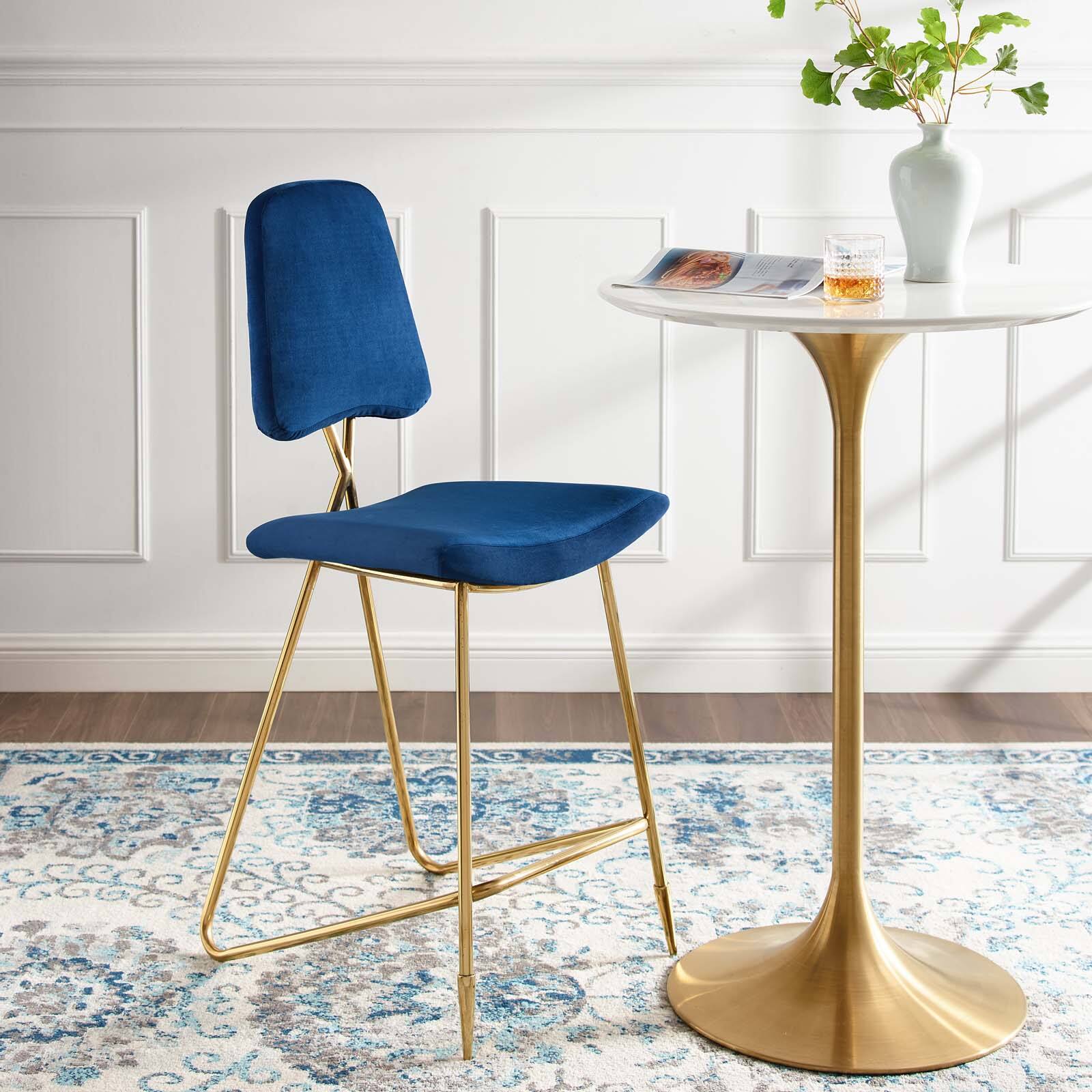 Front. Modway - Ponder Performance Velvet Bar Stool by Modway - Navy.