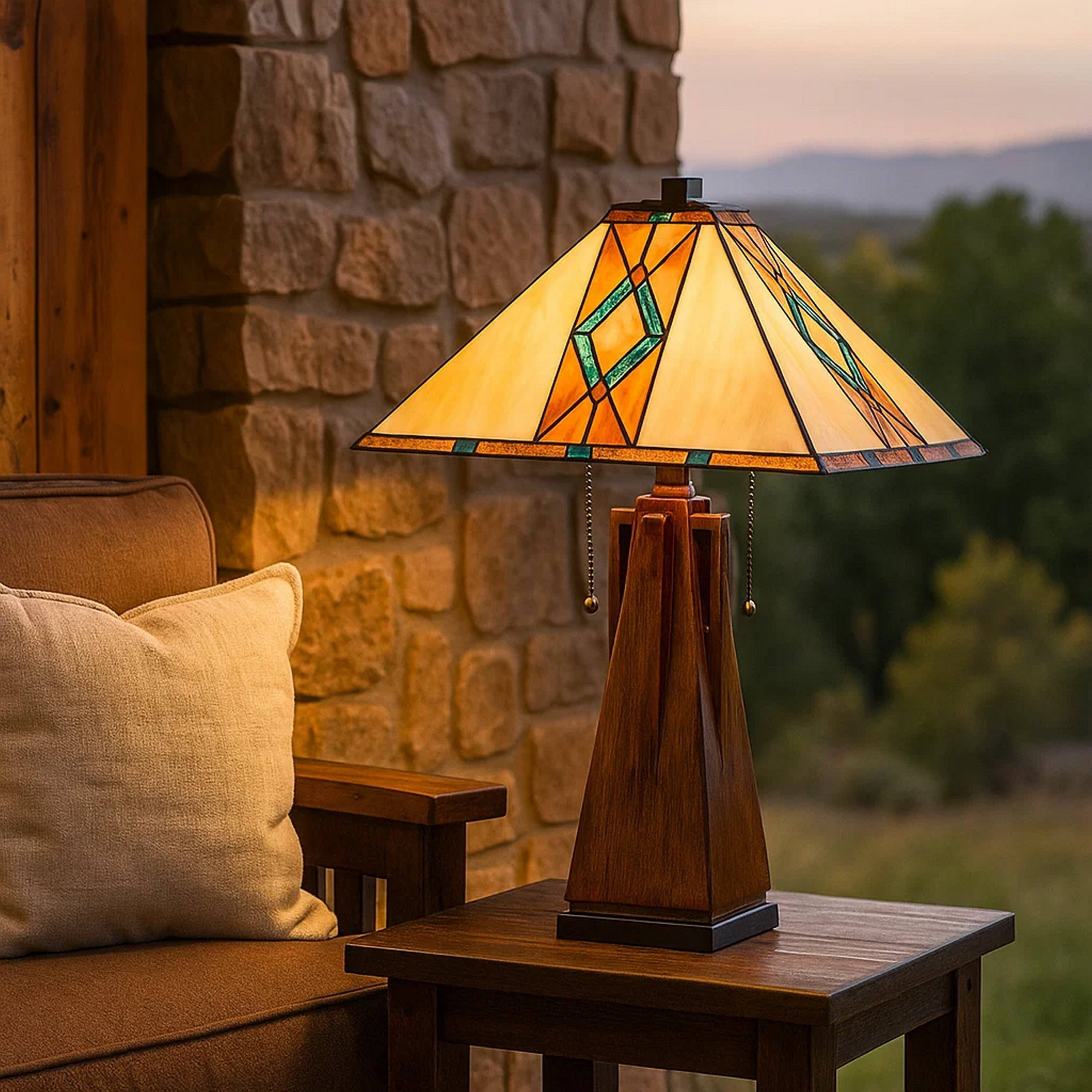 Alt View 3. Manhattan Lane - Table Lamp with Tiffany Shade and Geometric Design - Multicolor.