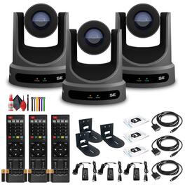 3 x PTZOptics Move SE PTZ Camera with 30x Optical Zoom (Gray) (PT30X-SE-GY-G3) + 3 x Wall Mount
