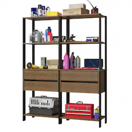 Madesa - Garage Storage Rack with 4 Drawers and Open Shelves 55"L Multiuse Organization Cabinet for Tools - Black/Brown - Brown/Black