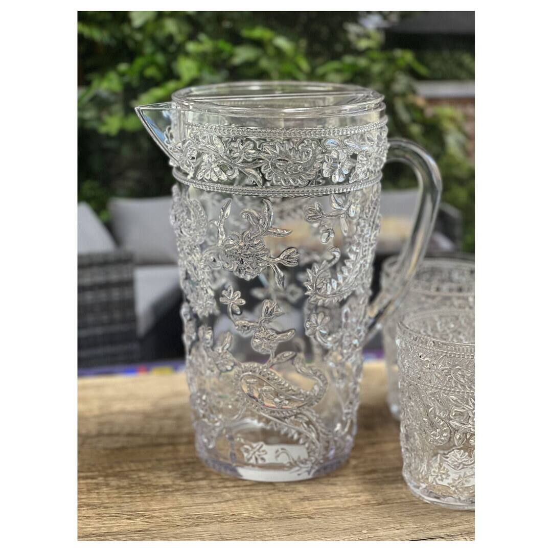 Back. APRILSOUL - Quarts Water Pitcher with Lid Paisley Unbreakable Plastic BPA Free Juice Pitcher - white.