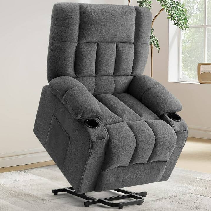 Angle. AOITUN - Power Lift Recliner Chair, Recliner for Elderly with Massage and Heating, with Remote Control, Cup Holder, Side Pocket - Gray.