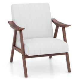 Gymax - Modern Accent Chair Leathaire Leisure Armchair w/ Rubber Wood Frame & Felt Pads - Beige
