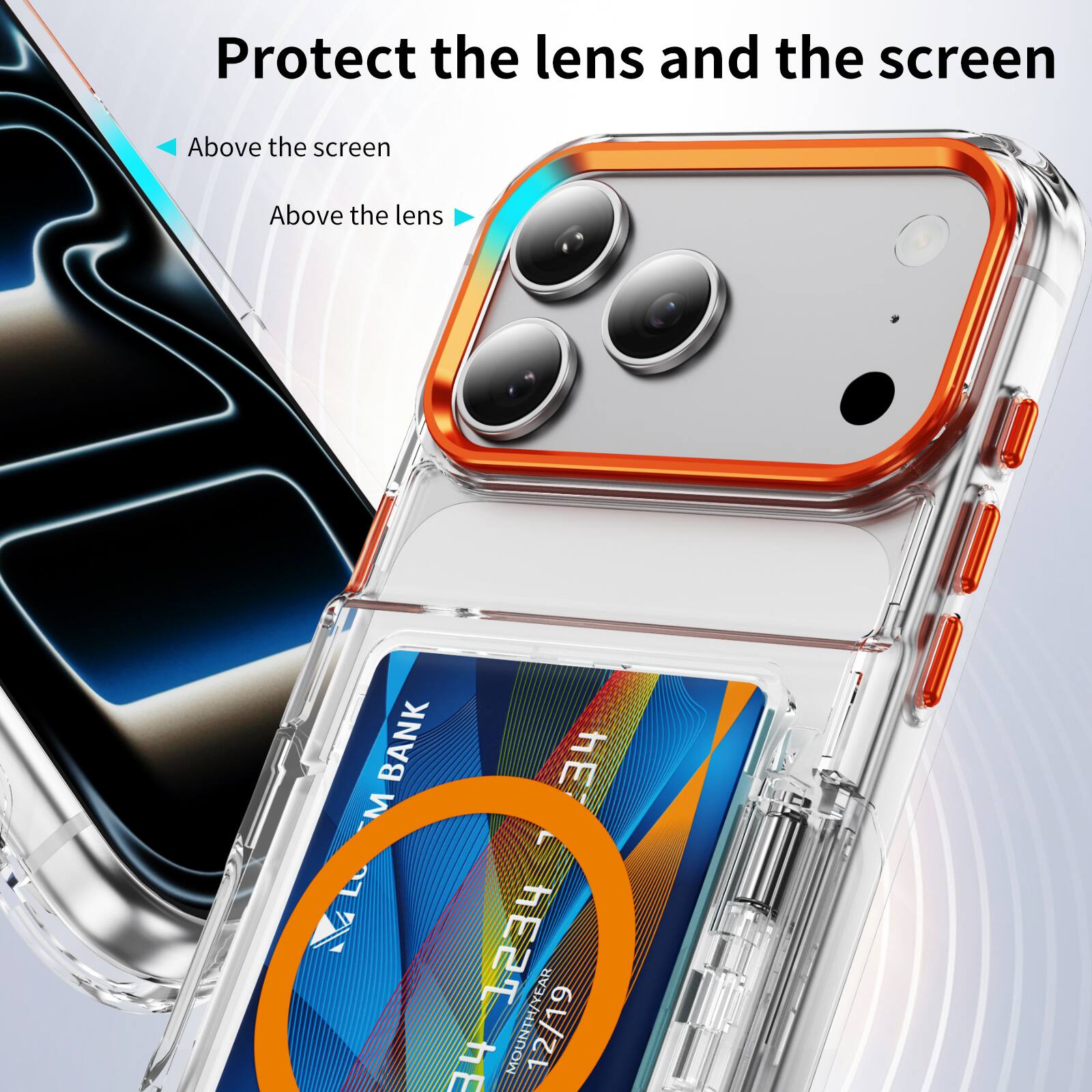 Protect the lens and the screen

Above the screen

Above the lens

BANK

HE M EL 1234

EAR MOUNTH/Y

UNTH/YEAR

12/19