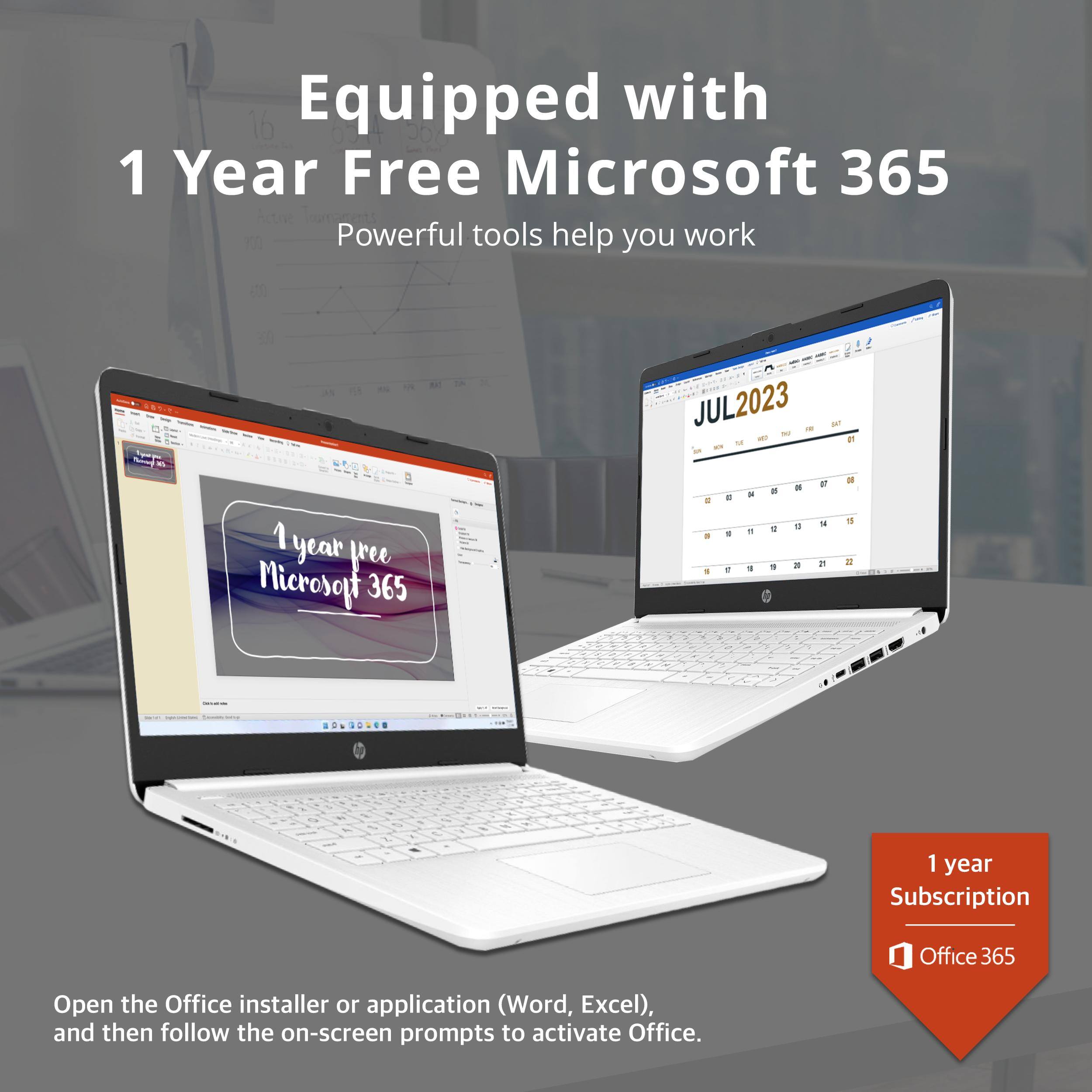 Equipped with  
1 Year Free Microsoft 365  
Powerful tools help you work  

Open the Office installer or application (Word, Excel), and then follow the on-screen prompts to activate Office.  

1 year Subscription  
Office 365