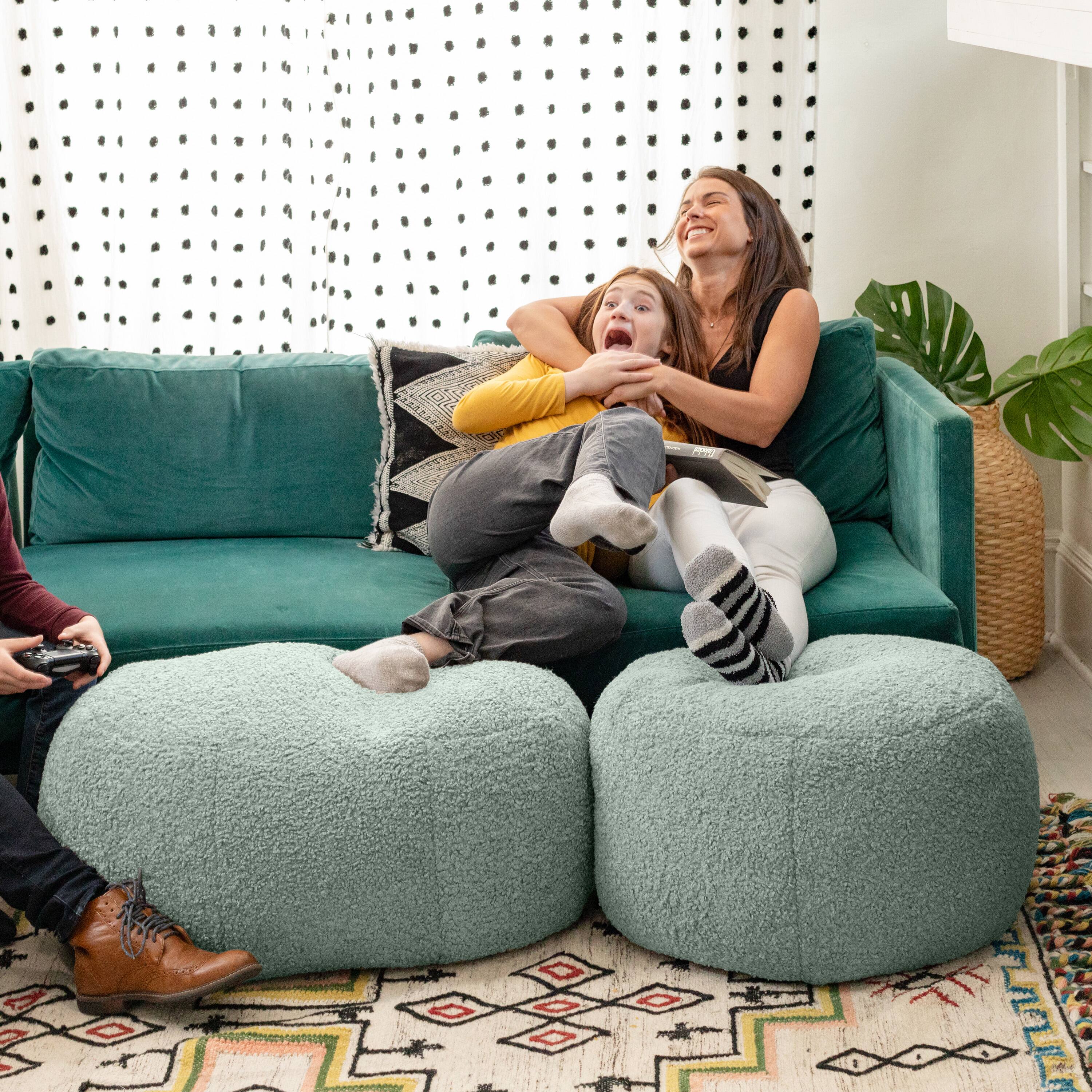 Back. Jaxx - Jaxx Ellis Ottoman Shearling Faux-Lamb Plush Pouf for Modern Interior Design, Large, Mineral Green - Mineral Green.