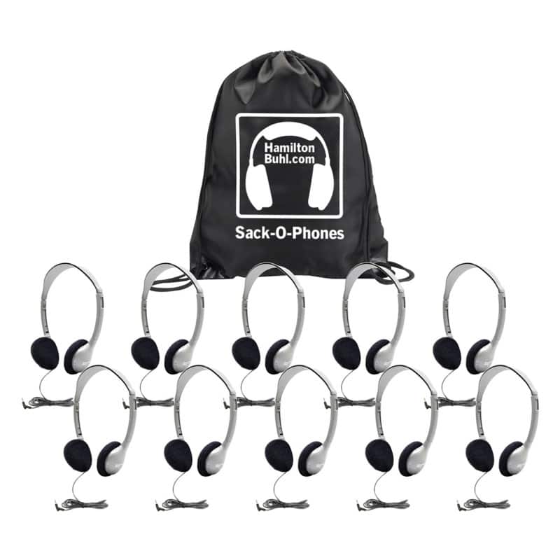 HamiltonBuhl - Sack-O-Phones, 10 HA2 Personal Headphones, Foam Ear Cushions in a Carry Bag