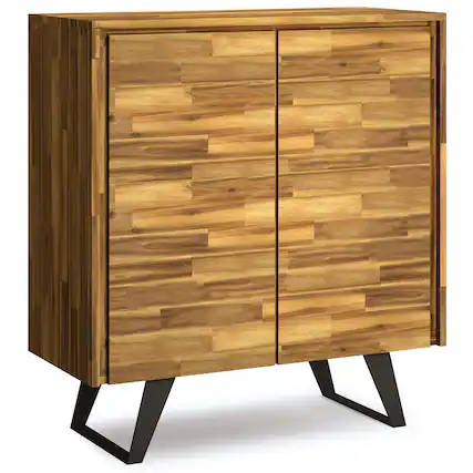 Front. Simpli Home - Lowry Medium Storage Cabinet - Distressed Golden Wheat.