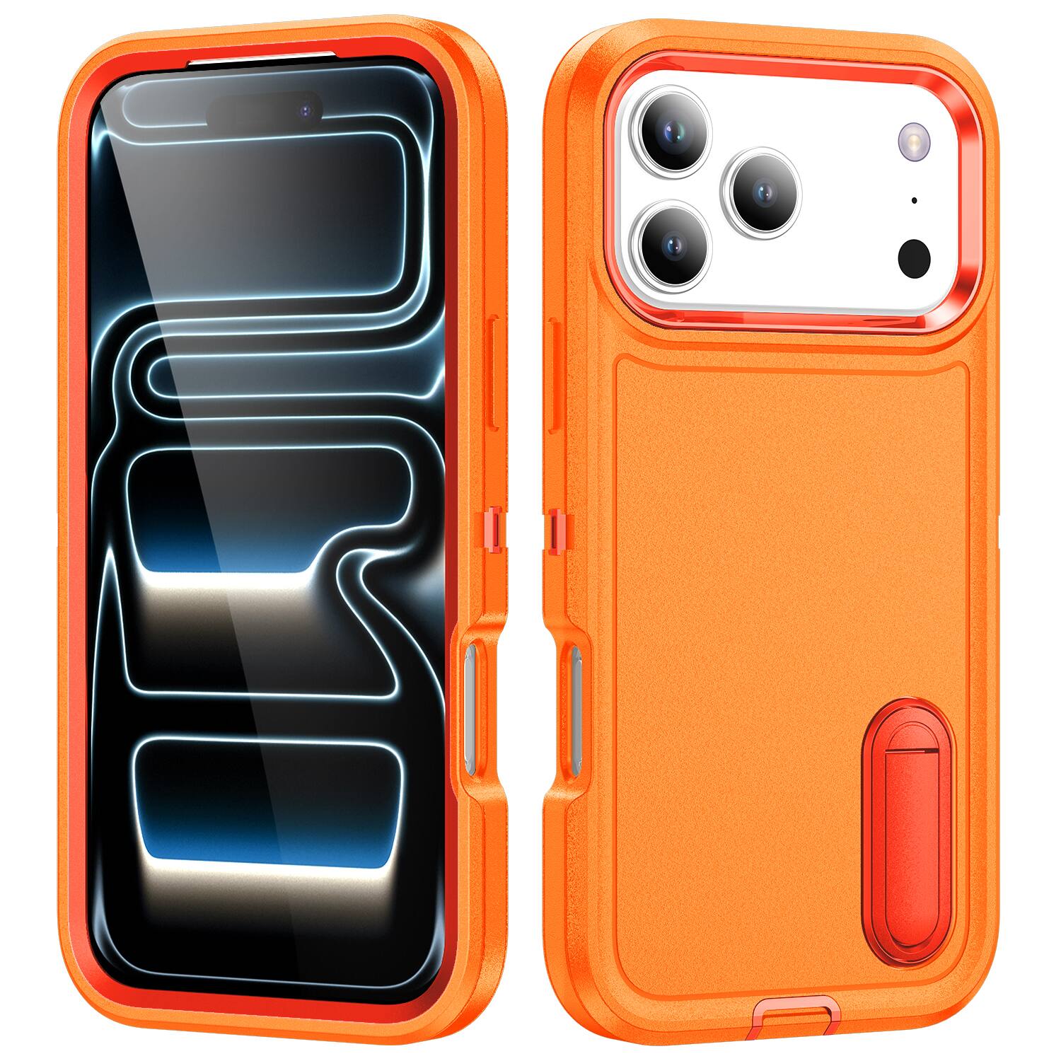Front. UUCOVER - Dual Layer Heavy Duty Case for Apple iPhone 18 Pro with Hidden Kickstand, Raised Edge Protection Drop-proof Phone Cover - Orange+Orange.
