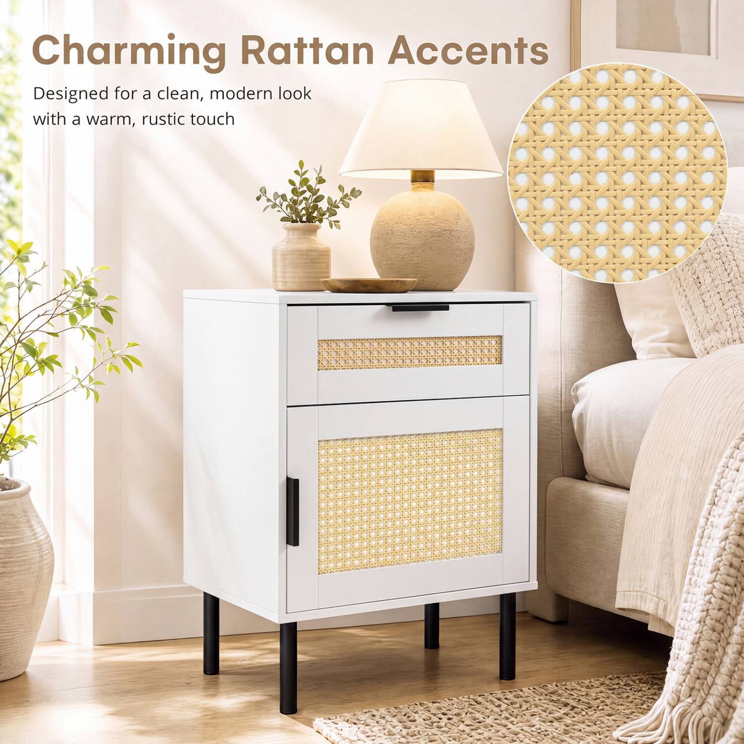Charming Rattan Accents  
Designed for a clean, modern look with a warm, rustic touch