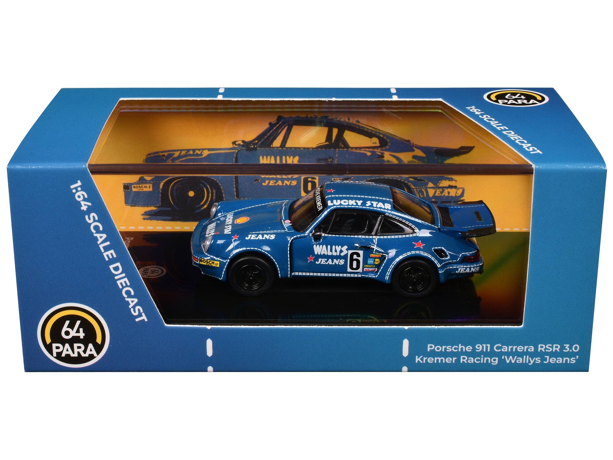 AN EAN WALING JEANS 1:64 BOSCH I 6 DEKREMER LUCKY STAR IOS LUCRYISTA SCALE Por oSCHa JEANS WALLYS JEANS 6 I - : F DIECAST 64 PARA b PARA k64 SCALE DIECAST VEXRS JEANS Porsche 911 Carrera RSR 3.0 Kremer Racing 'Wallys Jeans'