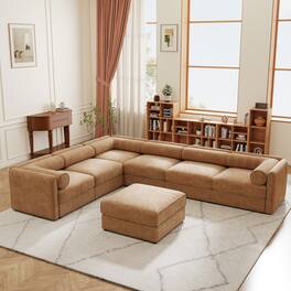 Anysun - 6-Piece Chenille Modular Sectional Sofa with Storage - Contemporary Cylindrical Design for Living Room - Camel