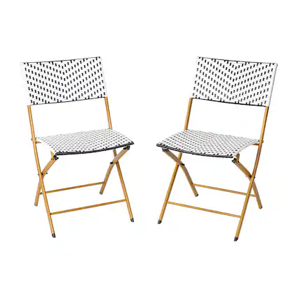 Front. Emma + Oliver - Ciel Set of Two Folding Bistro Chairs in PE Rattan with Metal Frames for Indoor and Outdoor Use - Navy & White.