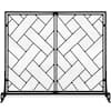 Front. Best Choice Products - Best Choice Products 44x33in 2-Panel Handcrafted Wrought Iron Geometric Fireplace Screen w/ Magnetic Doors - Black - Black.