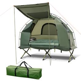GOPLUS - Tent Cot, 5-in-1 Folding Camping Cot with Mattress & Pillows, Sleeping Bags, Sunshade - Green
