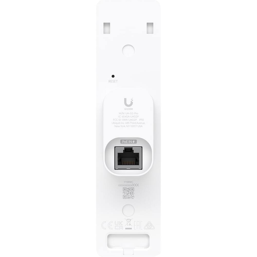RESET

ULCOM M/N UA-02-P Pro G2-Pro
FCCID: SWX-UA02P
IC: 1955A-UA02P
UAG2P
Ubiquiti Inc, 685 Third Avenue, New York, NY 10017 USA

PoE IN
YYWWC XXXXXXXX

CE UK CA
EAC
