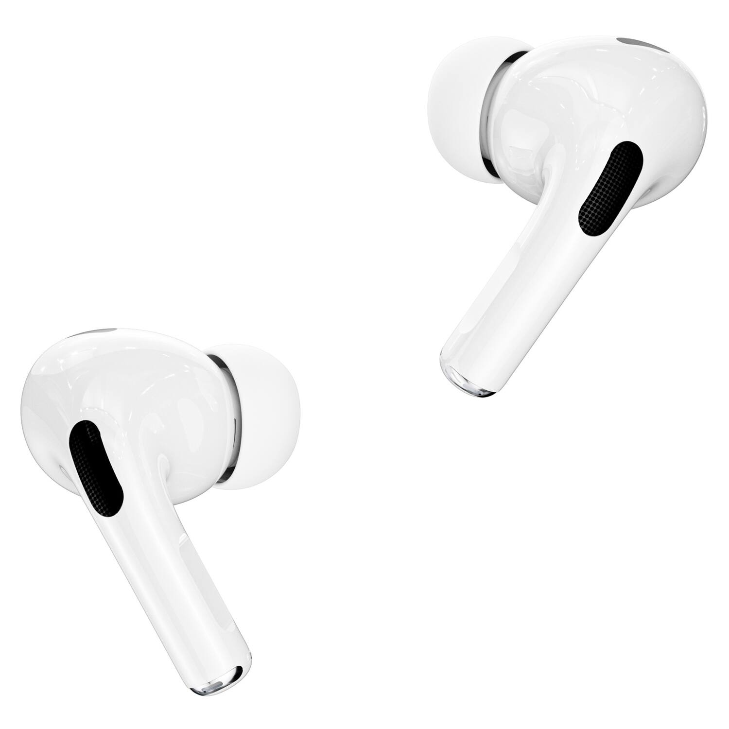 Angle. RCA - WAVE-48 TWS Bluetooth In-Ear Earbuds, Mics, On-Ear Controls, ANC, Charging Case with Screen, 20 Hr Play Time - White.