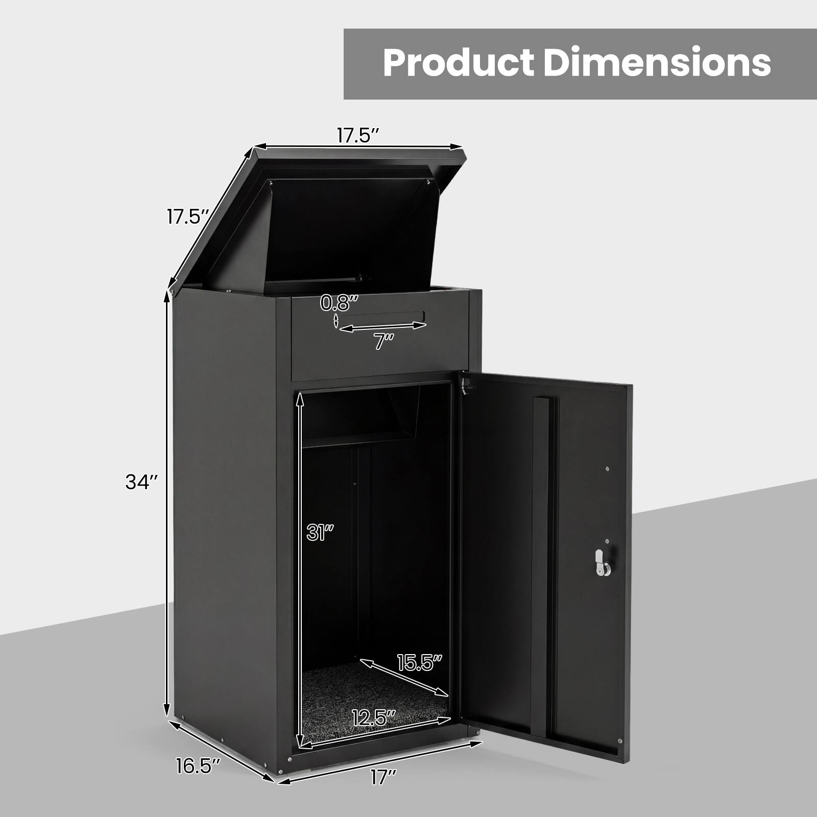 Product Dimensions
17.5"
17.5"
0.8"
7"
34"
31"
15.5"
12.5"
16.5"
17"