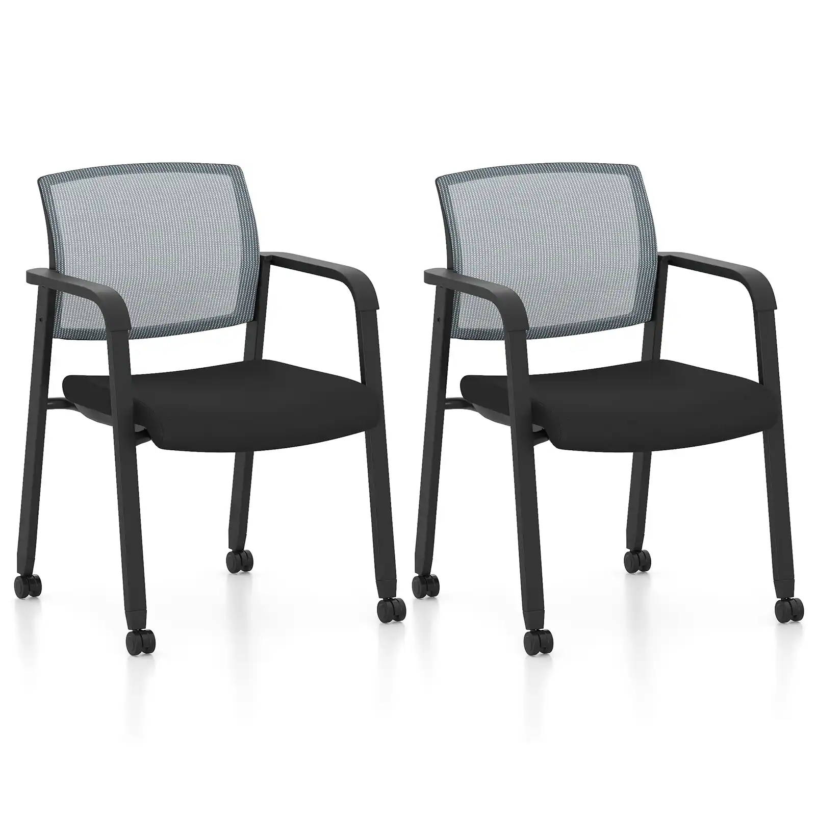 Front. Costway - Costway Set of 2 Stackable Conference Room Chairs with Wheels - Gray.