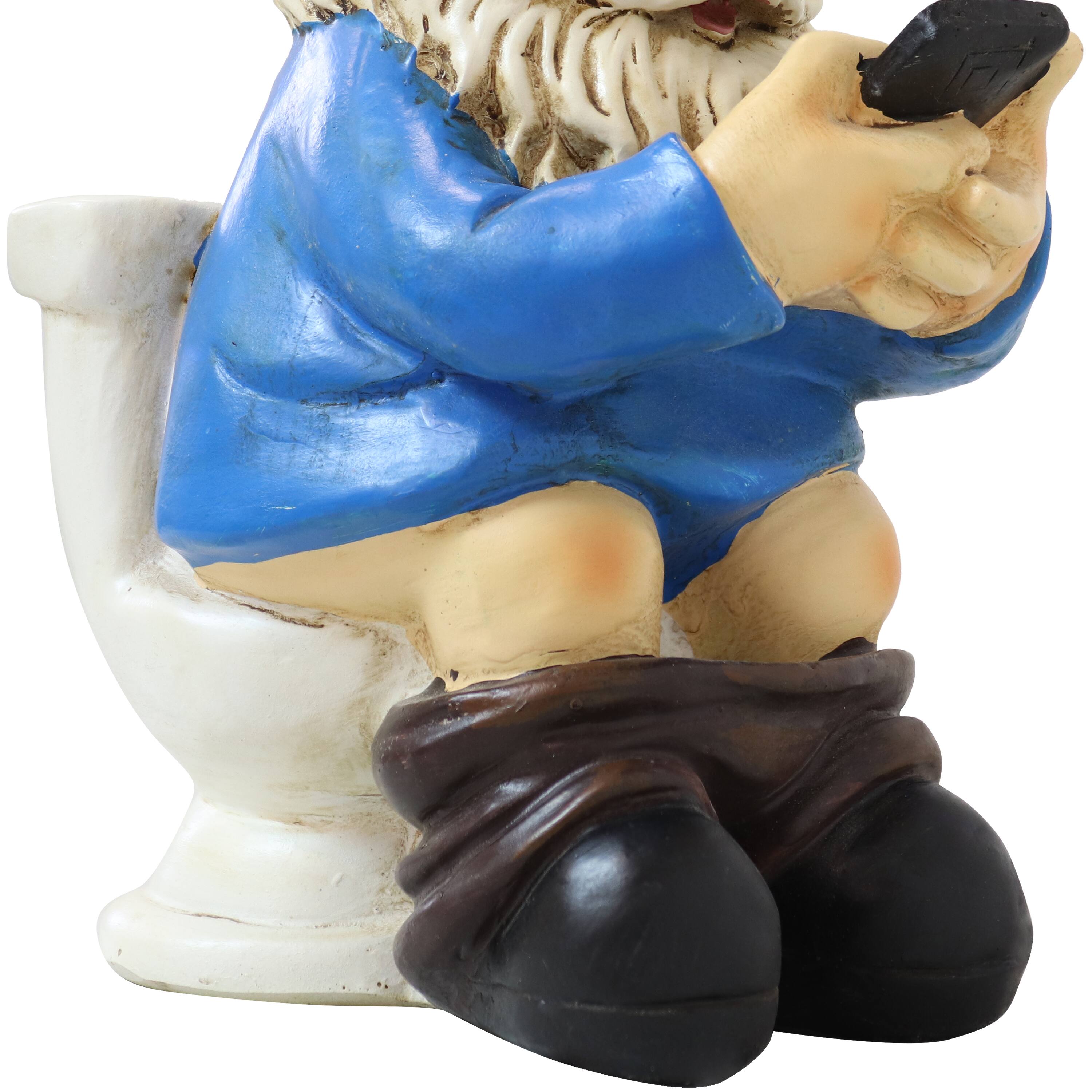 Alt View 5. Sunnydaze - Cody Reading a Phone on the Throne Outdoor Garden Gnome - 9.5 in - Light Blue.