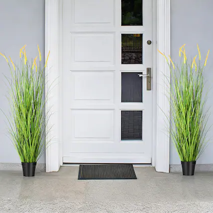 Front. Oumilen - 5ft Artificial Ornamental Grass 2-Pack, Faux Foxtail Grass Plant with Pots UV Resistant Fake Greenery Indoor Outdoor - Green.